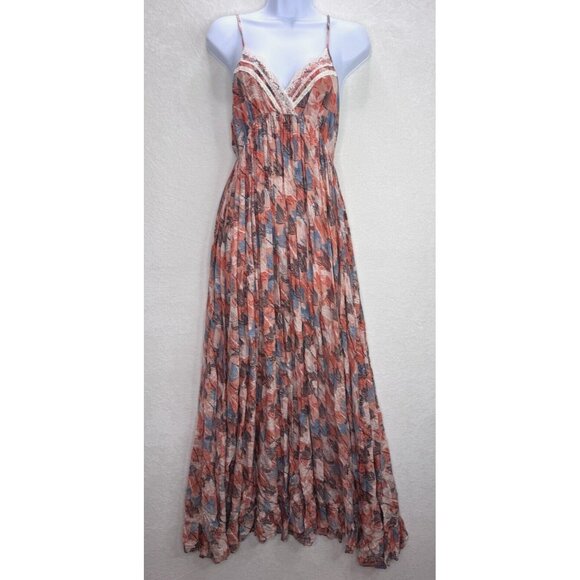 Lulu's Women's Leaf Print Rayon Light Tie Back Maxi Dress Size Small - Picture 1 of 14